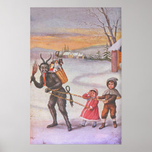 Krampus Stealing Toys & Children Poster
