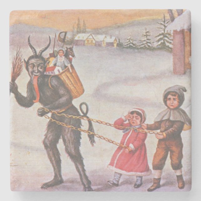 Krampus Stealing Toys & Children Stone Coaster (Front)