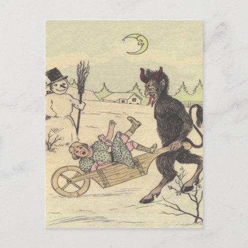 Krampus Taking Away Bad Child Postcard