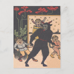 Krampus Taking Away Bad Children Postcard