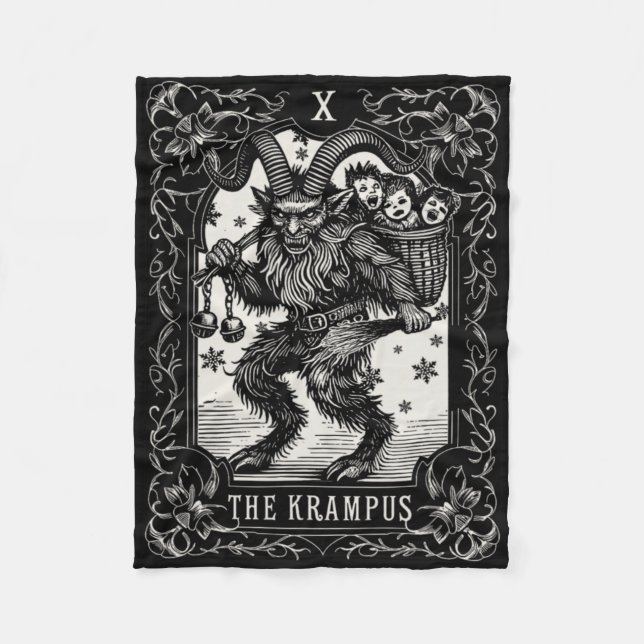 Krampus Tarot Card Design Christmas Season Evil Pa Fleece Blanket (Front)