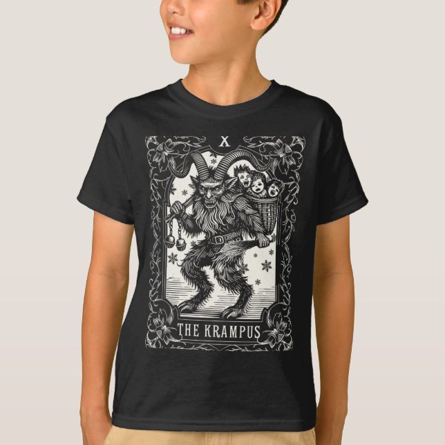 Krampus Tarot Card Design Christmas Season Evil Pa T-Shirt (Front)