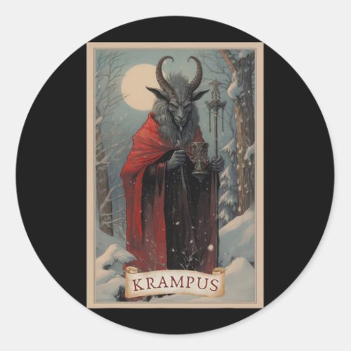 Krampus Tarot Card Design Xmas Hail Santa Christma Classic Round Sticker