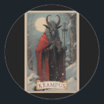 Krampus Tarot Card Design Xmas Hail Santa Christma Classic Round Sticker<br><div class="desc">Krampus Tarot Card Design Xmas Hail Santa Christmas Clothing</div>