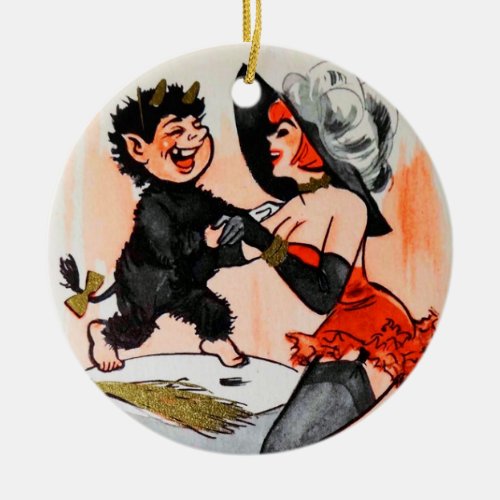 Krampus  Temptress Vintage Couple First Christmas Ceramic Ornament