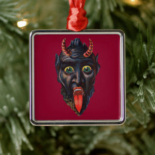 Krampus Vintage Illustration Scary Metal Ornament