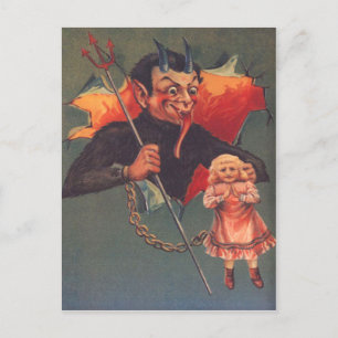 Krampus With Girl & Pitchfork Postcard