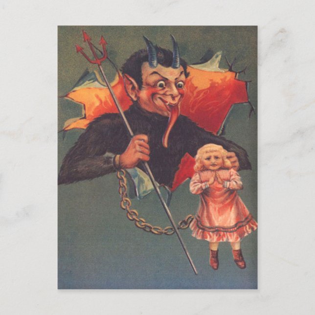 Krampus With Girl & Pitchfork Postcard (Front)