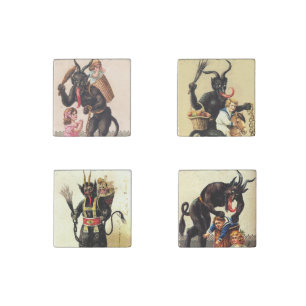 Krampus With Kids Vintage Art Holiday Christmas Stone Magnet