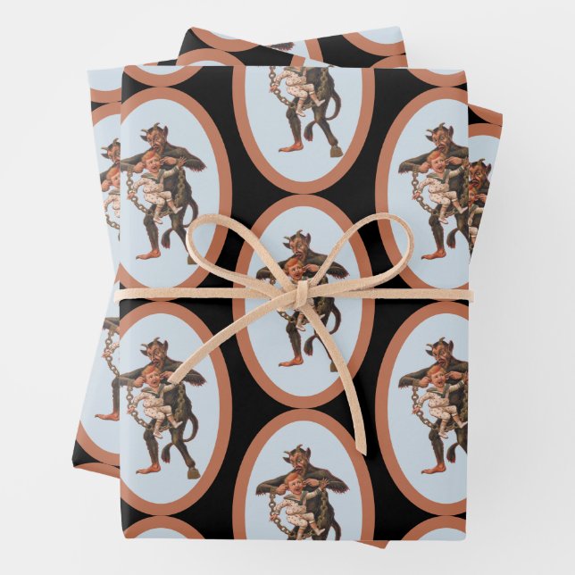 Krampus Wrapping Paper Flat Sheet Set of 3 (In situ)