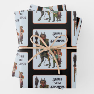 Krampus Wrapping Paper Flat Sheet Set of 3