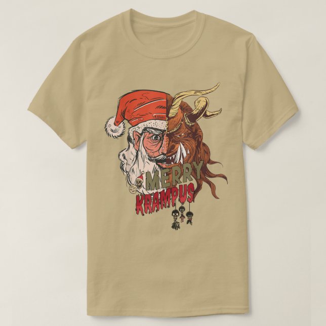 Krampusnacht Merry Krampus and Santa Horror Christ T-Shirt (Design Front)