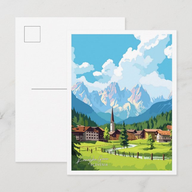Kranjska Gora Slovenia travel Vintage illustration Postcard (Front/Back)