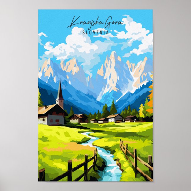 Kranjska Gora Slovenia vintage travel illustration Poster (Front)