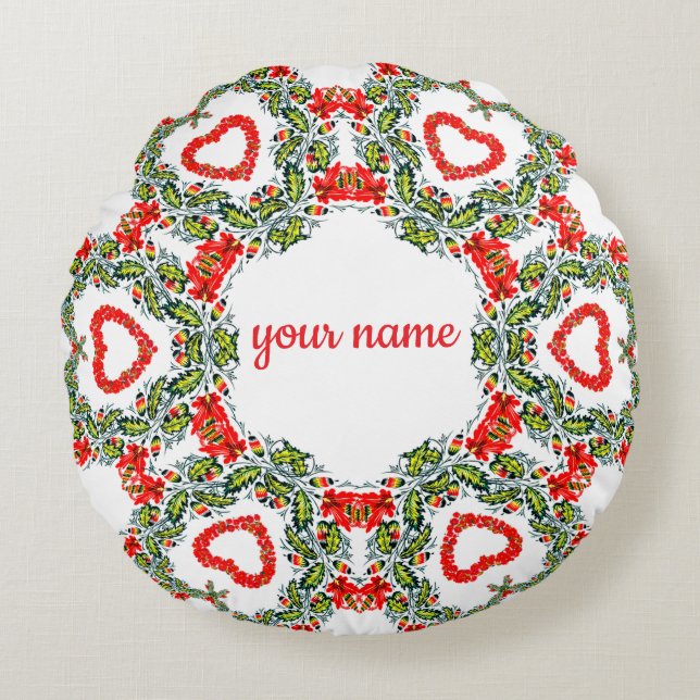 Kranz aus Blumen und Herzen Round Pillow (Front)