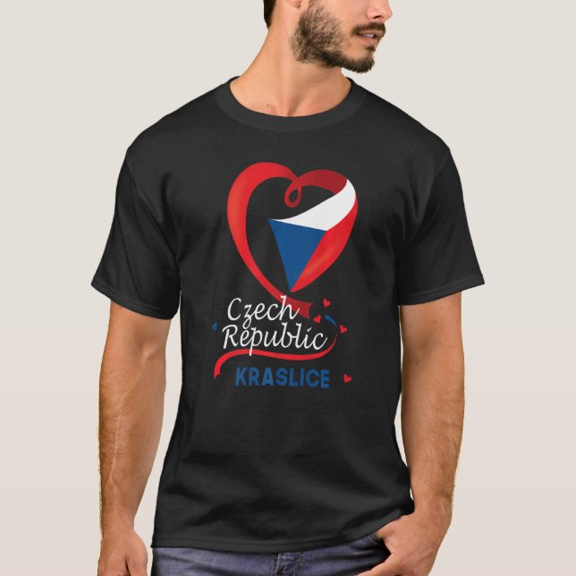 Kraslice Czech Republic Heart Flag Lion Coat Of Ar T-Shirt (Front)