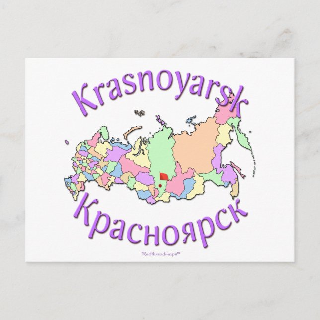 Krasnoyarsk Russia Map Postcard (Front)