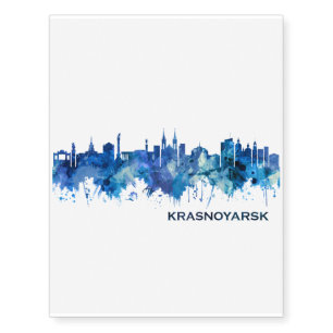 Krasnoyarsk Russia Skyline Blue Temporary Tattoos
