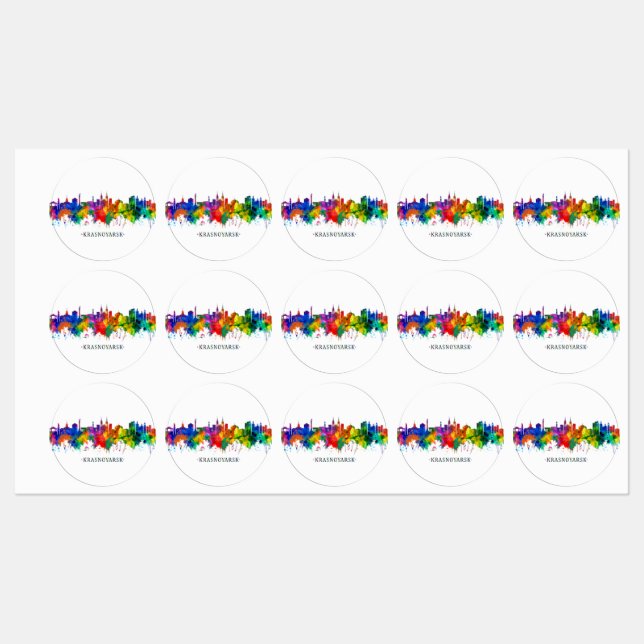 Krasnoyarsk Russia Skyline Labels (Sheet)