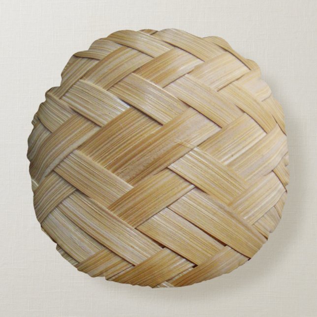 Kratip Thai Lao Isan Bamboo Rice Basket Round Pillow (Front)