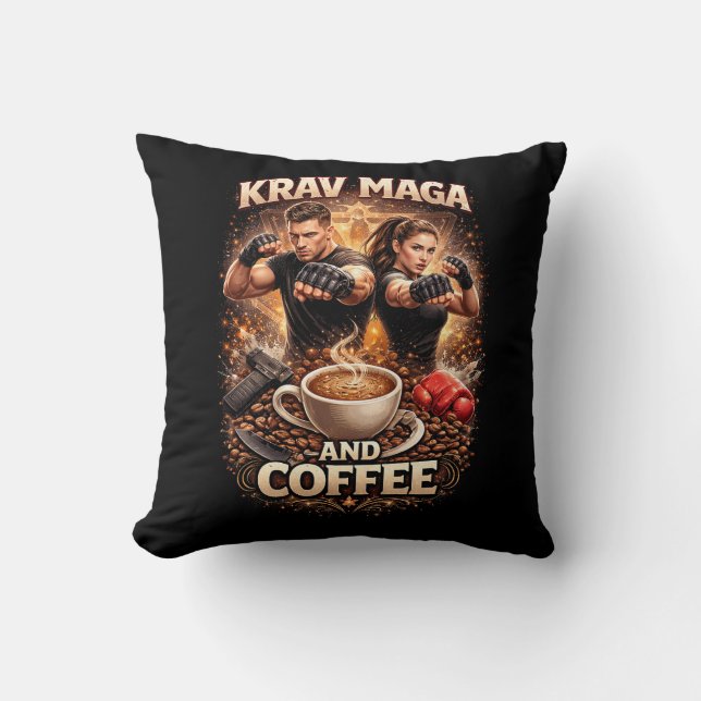 Krav Maga and Coffee Throw Pillow (Front)