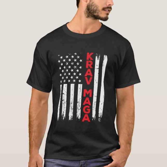 Krav Maga Self Defense USA Flag America  T-Shirt (Front)