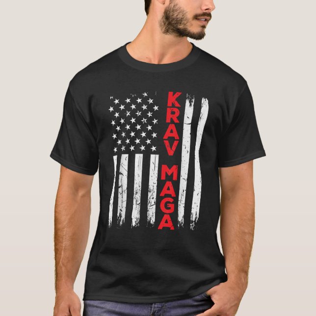 Krav Maga Self Defense USA Flag America T-Shirt (Front)