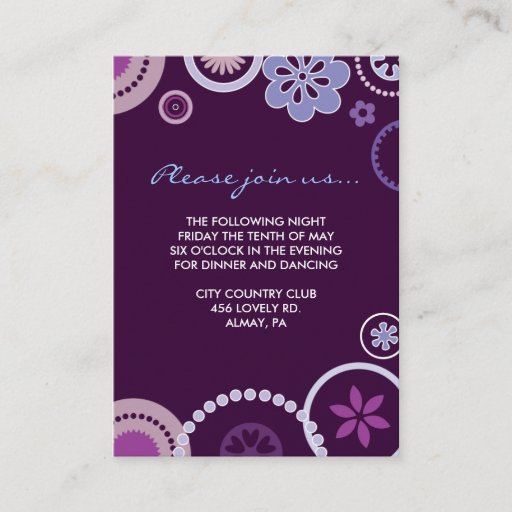 Customizable KRAZY POLKA DOT Bat Mitzvah RECEPTION CARD Purple Business Card