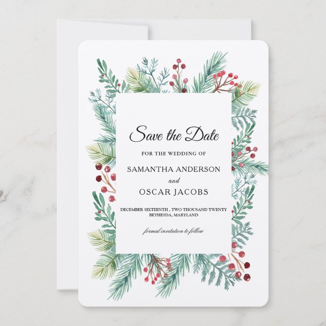 Krfat Winter Leaf Frame Greenery Save The Date (Front)