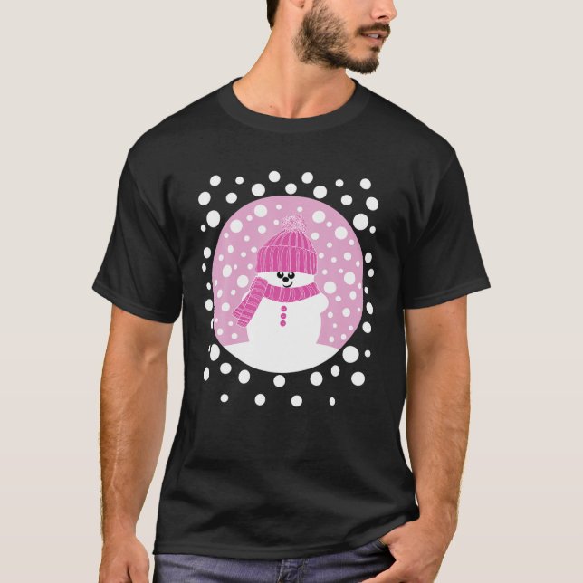 Krimbles Fun Snowy Snowman With Pink Woolly Hat An T-Shirt (Front)