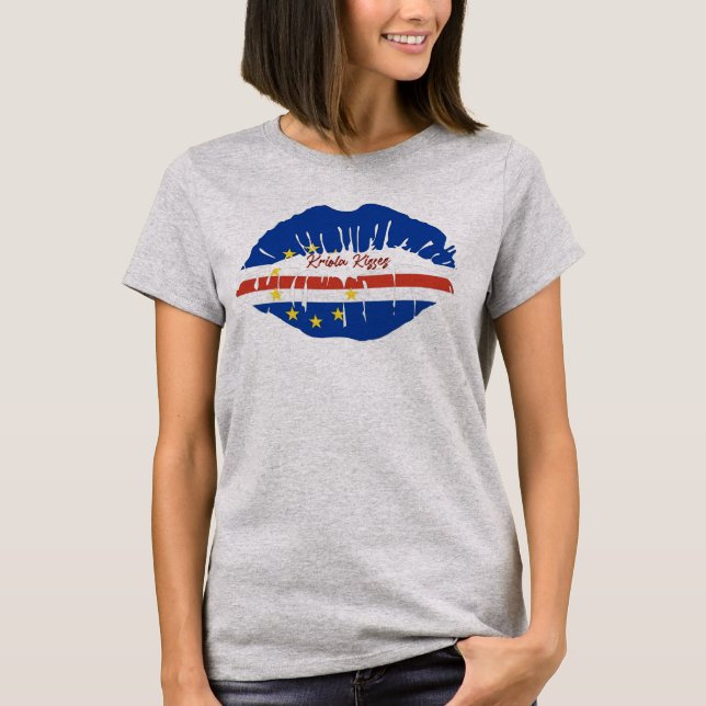Kriola Lips Kisses Cape Verde Flag T-Shirt (Front)