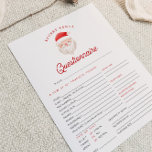 KRIS Christmas Secret Santa Questionnaire Card<br><div class="desc">This secret Santa questionnaire features a cute watercolor Santa face with a fun and festive font. This secret Santa activity is perfect for a family,  friend,  or office holiday party.</div>