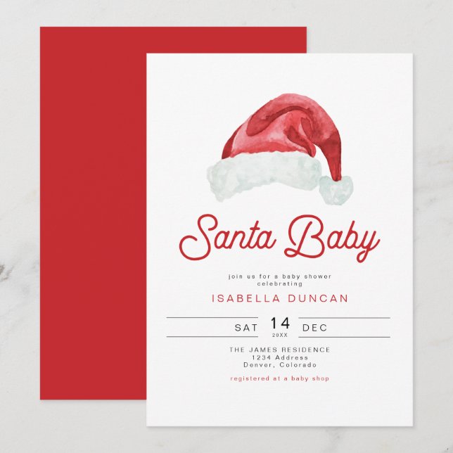 KRIS Cute and Modern Santa Baby Shower Invitation (Front/Back)