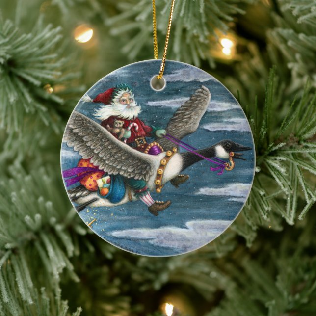 KRIS KRINGLE AND TOYS ON CANADIAN GOOSE CHRISTMAS CERAMIC ORNAMENT (Tree)