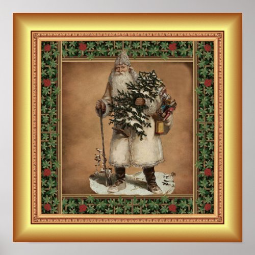  Kris Kringle  Christmas Tree  Gold Background  Poster