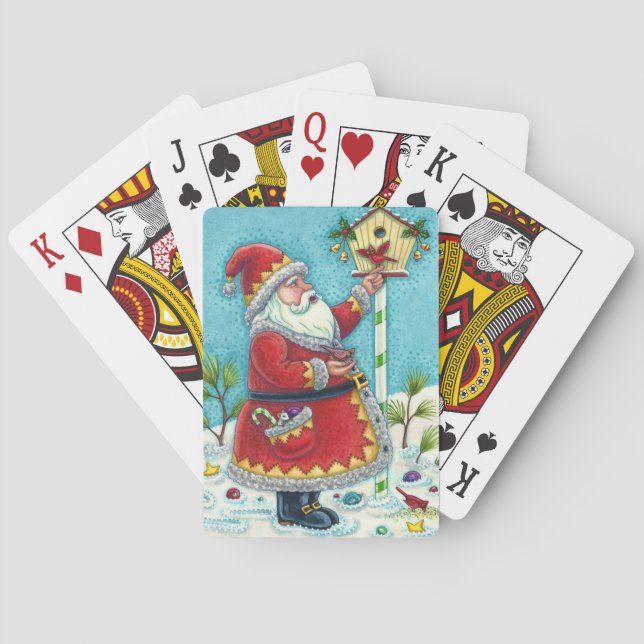KRIS KRINGLE FEEDING REDBIRDS, CHRISTMAS BIRDHOUSE POKER CARDS (Back)