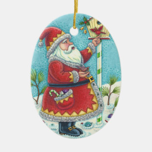 KRIS KRINGLE REDBIRDS BIRDHOUSE CHRISTMAS ORNAMENT