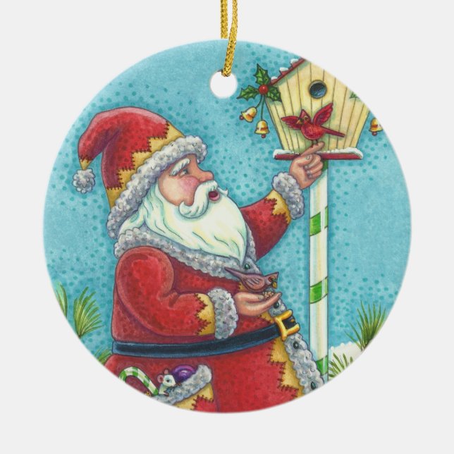KRIS KRINGLE REDBIRDS, CHRISTMAS SANTA Dated 2020 Ceramic Ornament (Front)