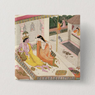 Krishna and Radha on a bed in a Mogul palace, Punj Pinback Button