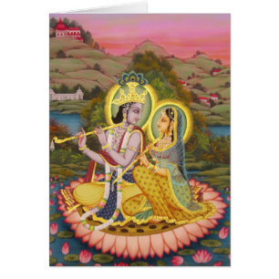 Krishna and Radha on lotus Cards