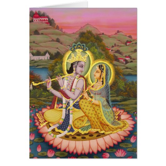 Krishna and Radha on lotus Cards (Front)