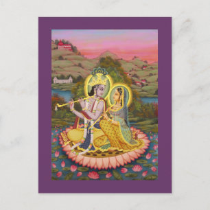 Krishna and Radha on lotus Postcard