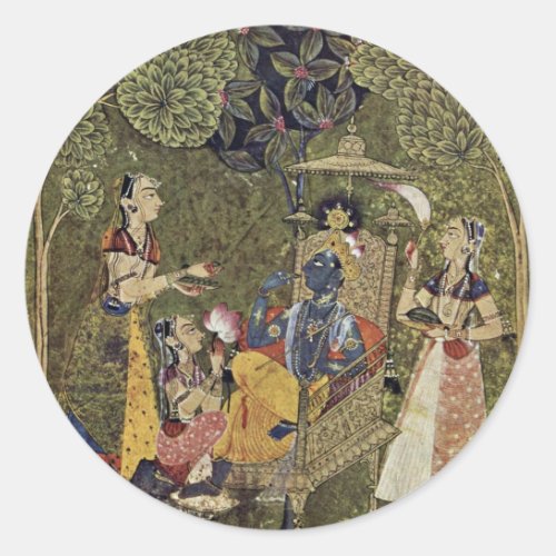 Krishna And The Girls By Indischer Maler Um 1710  Classic Round Sticker