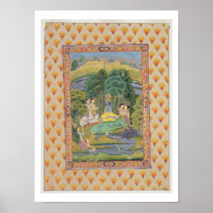 Krishna and the Gopis (gouache on paper) Poster