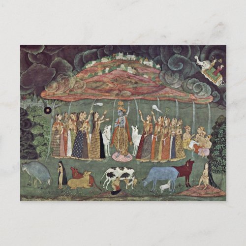 Krishna And The Mountain Govardhan By Shahadin Postcard