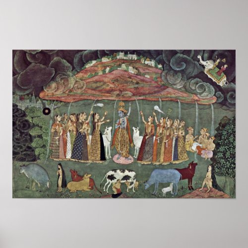 Krishna And The Mountain Govardhan By Shahadin Poster