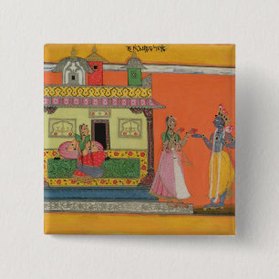 Krishna arriving at Radha's house, illustration fr Button