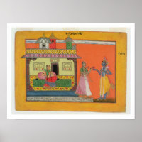 Krishna arriving at Radha's house, illustration fr