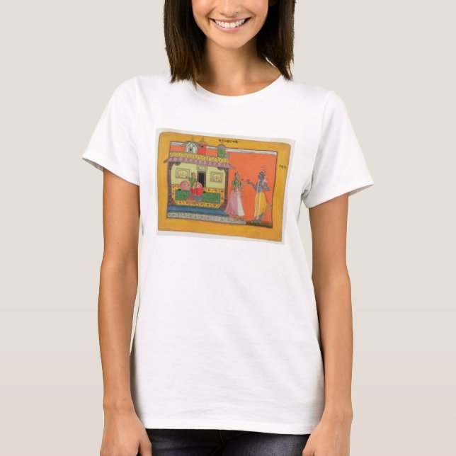 Krishna arriving at Radha's house, illustration fr T-Shirt (Front)