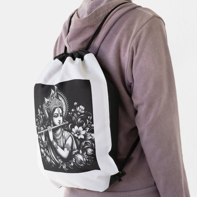 Krishna Black and White Drawstring Bag (Insitu)